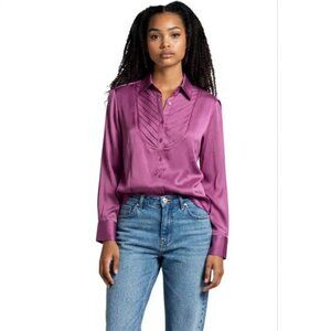 Romantic Purple Long Sleeve Pleated Blouse SZ Pet Large. Dressy Pirate. Cosplay.